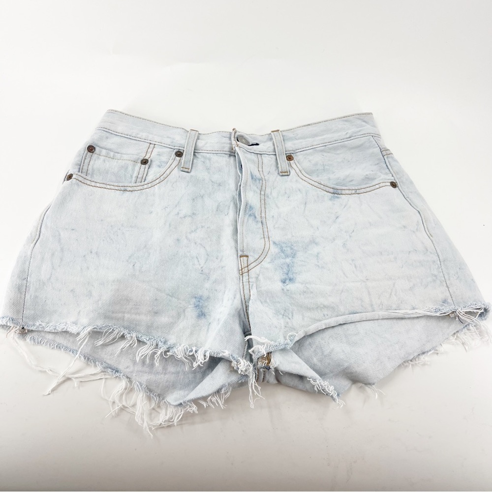 Levi's Light Blue Frayed Hem Denim Shorts